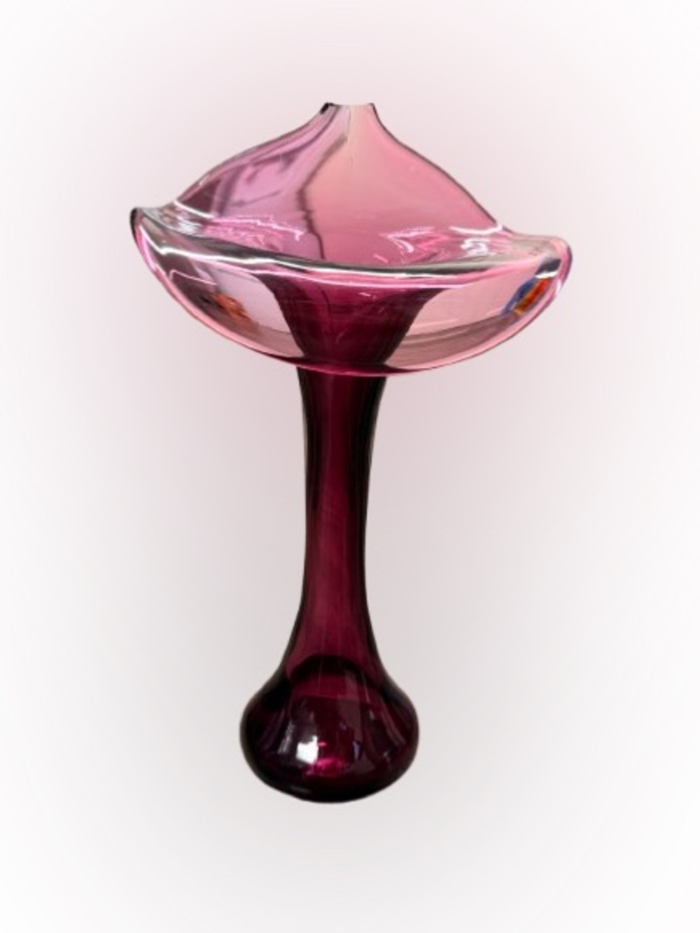 MCM Cranberry Art Glass Vase Murano Style Hand Blown 11” Sculptural Ruby Red